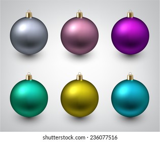 Ilustración vectorial de bolas de navidad brillantes. Decoración de invierno.  