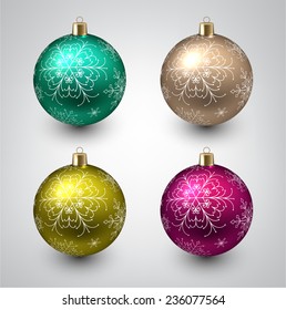 Vector illustration of shiny christmas balls. Winter decoration.  