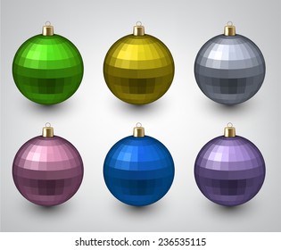 Vector illustration of shiny christmas balls. Winter decoration.