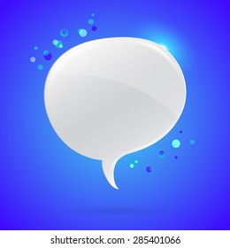 Vector illustration of shiny colorful speech bubble on blue background. 