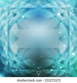 Vector illustration with shiny crystal background. Blue diamond