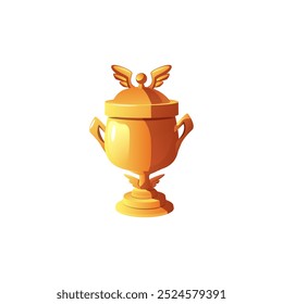 Vector illustration of a shiny cup with a golden lid decorated with wings. A gold prize for gaming achievements, symbolizing victory on a white background.