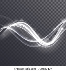 Vector illustration of shiny curved lines with sparkles isolated on transparent background. Bright wave effect can be used for card, banner or background decoratoin.