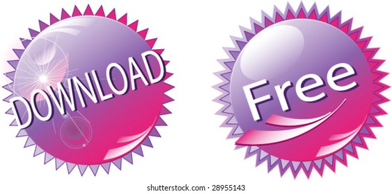 vector illustration of shiny futuristic web buttons, download and free like examples