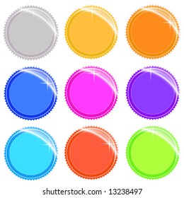 Vector illustration of shiny and glossy web tags and stickers in different colors. Easily editable.