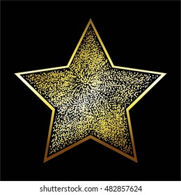 Vector illustration of Shiny, gold star on a black background.
