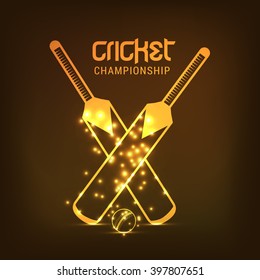 Vector Illustration Of Shiny Golden Cricket Bat.