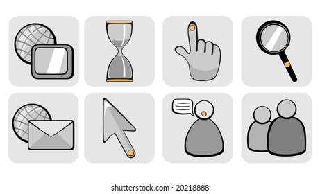 Vector illustration of shiny grey Website and Internet icons