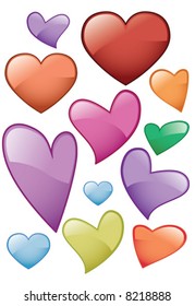 Vector illustration of Shiny heart Glass effect Icons