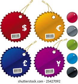 Vector illustration of shiny price tags in assorted colors.