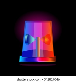 a vector illustration of a shiny red and blue flashing siren at night
