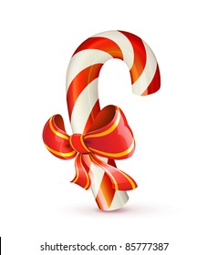 Vector illustration of shiny red Christmas candy cane with bow