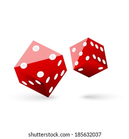 Vector illustration of shiny red dices on the white background. 