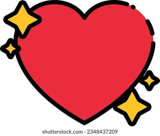 Vector illustration of a shiny red heart with sparkles. New love.