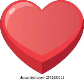 Vector illustration of a shiny red heart with a 3D effect, featuring smooth gradients and a clean, glossy surface, symbolizing love and affection