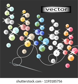 Vector illustration of shiny sequins to sew on embellishments for clothing fabric decor stripe needle symbol of needlework