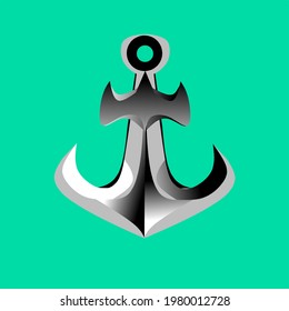 Vektorgrafik eines glänzenden silbernen Ankers einzeln auf dunkelblauem Hintergrund, als Logo, Symbol oder Vorlage.