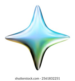 Vector illustration of shiny silver four-pointed star with holographic gradient