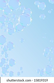 vector illustration of shiny soap-bubbles against light blue background
