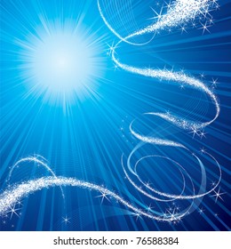 Vector illustration of shiny stars flowing background.