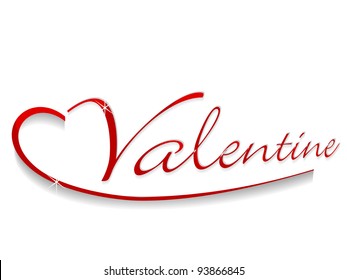Ilustración vectorial de un texto brillante de color rojo en fondo blanco aislado para el Día de San Valentín y otras ocasiones.