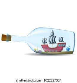 vector illustration of ship in the bottle on white background