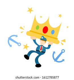 vector illustration ship captain and luxury jewelry king crown flat design cartoon style