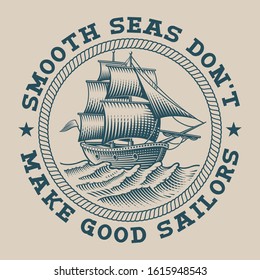 Vector illustration of a ship in engraving style. Perfect for logos, shirt design and many other uses
