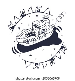 Vector illustration with a ship. Isolated on a white background. Cute illustrations.