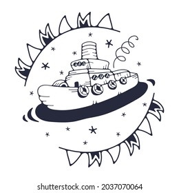 Vector illustration with a ship. Isolated on a white background. Cute illustrations.