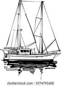 the vector illustration of the ship on the sea