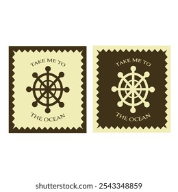 vector illustration of ship rudder stamps summer theme  