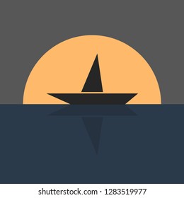 Vector illustration of a ship sailing on a sunset background