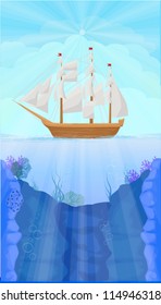 Vector Illustration of ship at sea
