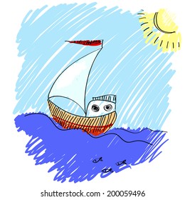 vector illustration of a ship at sea