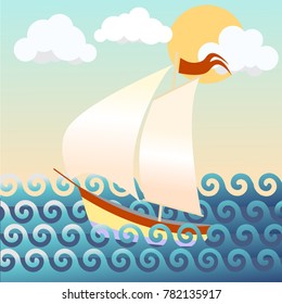 vector illustration of a ship, seascape