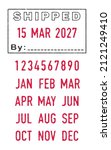 Vector illustration of the Shipped stamp and editable dates (day, month and year) in ink stamps