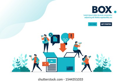Vector illustration shipping box. People put goods in boxes to be delivered. Safe delivery box for e-commerce and business. Designed for landing page, web, banner, template, background, flyer, poster
