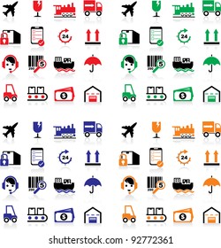 Vector illustration of shipping icons in 4 colors.