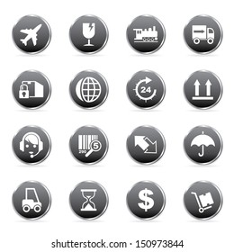 Vector illustration of shipping and logistics icons in buttons.