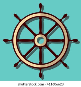 Vector illustration of a ship's helm in flat style. For graphic and web design.