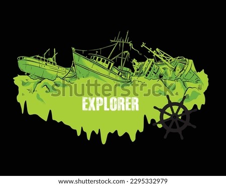 vector illustration of a shipwreck in the ocean is a place for adventure for scuba divers to explore