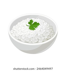 Vector illustration, shirataki rice in a bowl, also called miracle rice, isolated on white background.