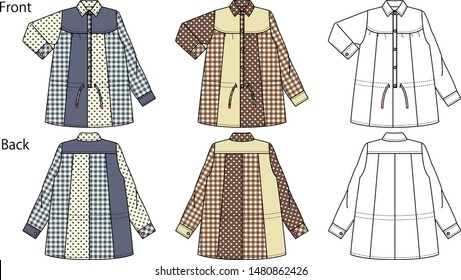 Vector illustration of Shirt blouse. Front and back views