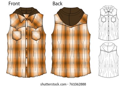 Vector illustration of shirt with a hood. Front and back views