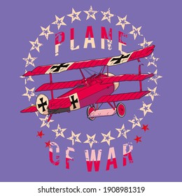 Vector illustration for shirts of an old plane surrounded by stars.