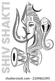 Vector illustration of Shiv lord, Hindu religion spiritual power, Line drawing of almighty God