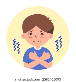 A vector illustration of shivering, often experienced with fever or chills during illness. (boy)