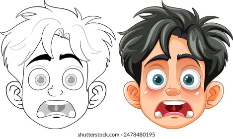 Vector illustration of a shocked boy's face