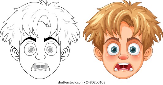 Vector illustration of a shocked boy's face